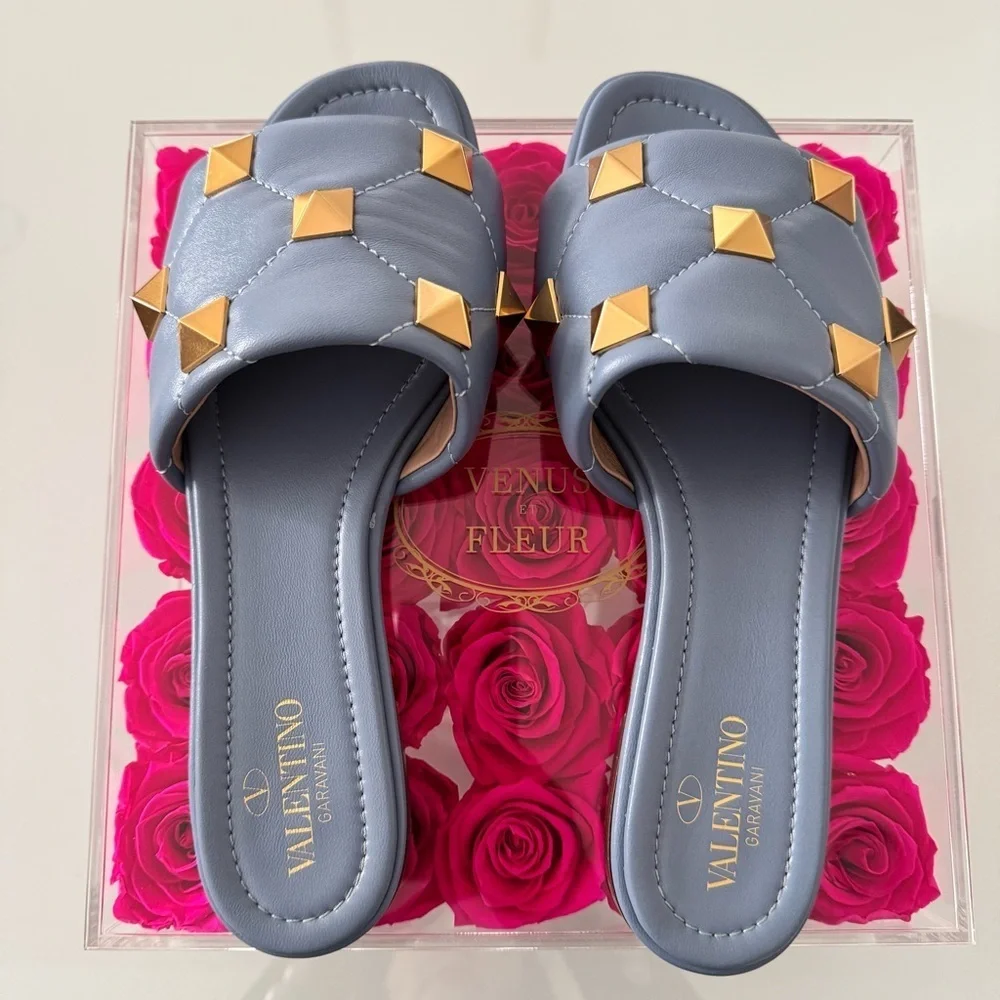 Valentino Roman Stud Flat Slide Sandal In Quilted Nappa Slipper size 38 /8 - Picture 10 of 14
